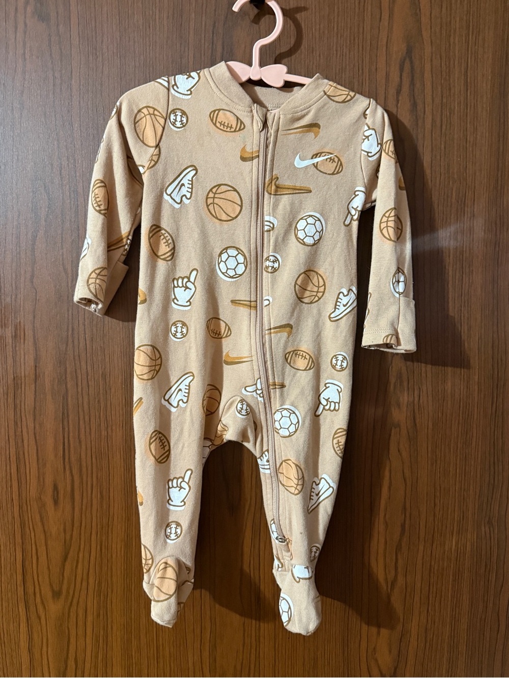 Nike Tan Sports Ball Print Footed Baby One-Piece